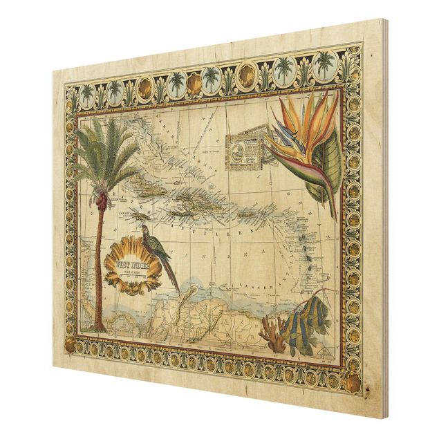 Cuadros de madera paisajes Vintage Tropical Map West Indies