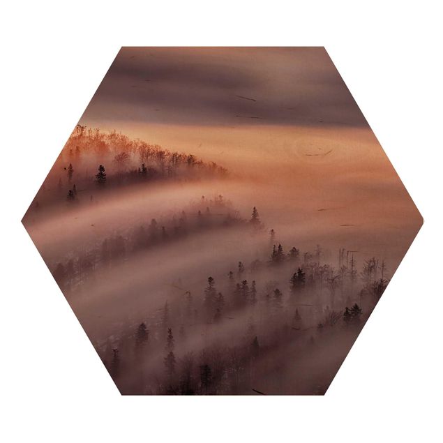 Hexagon Bild Holz - Nebelflut