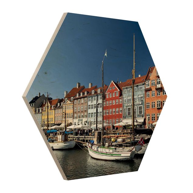 Hexagon Bild Holz - Hafen in Kopenhagen
