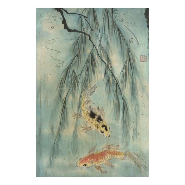 Cuadros vintage madera Japanese Watercolour Drawing Goldfish II