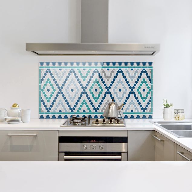 Panel antisalpicaduras cocina patrones Moroccan tile pattern turquoise blue