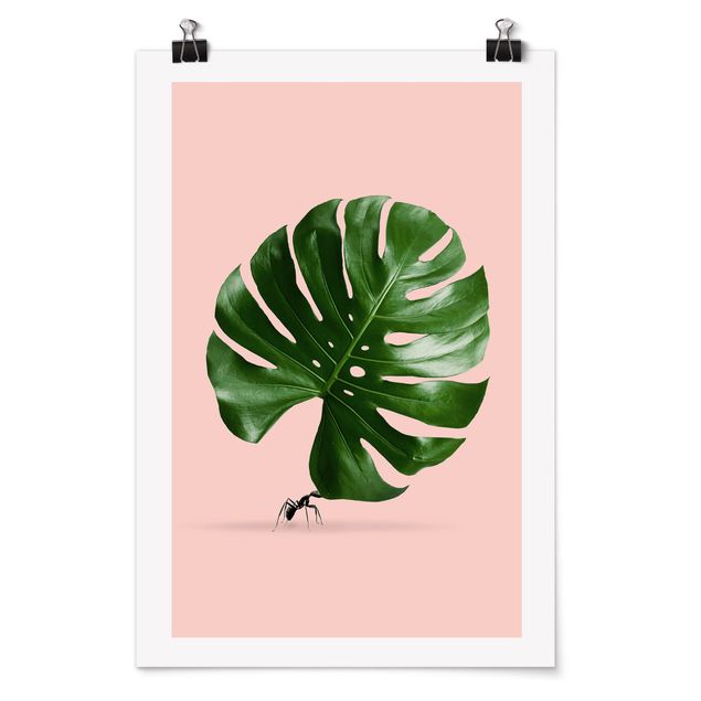 Póster de cuadros famosos Ant With Monstera Leaf