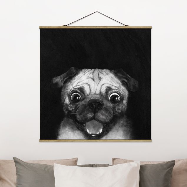 Decoración de cocinas Illustration Dog Pug Painting On Black And White