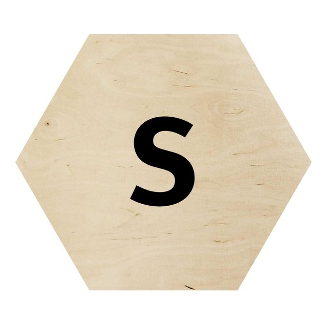 Hexagon Bild Holz - Buchstabe Weiß S