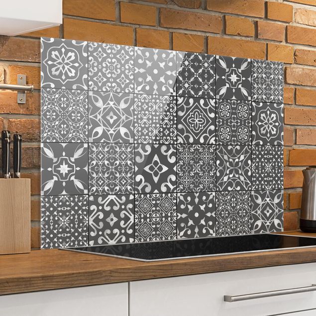 Decoración de cocinas Pattern Tiles Dark Gray White