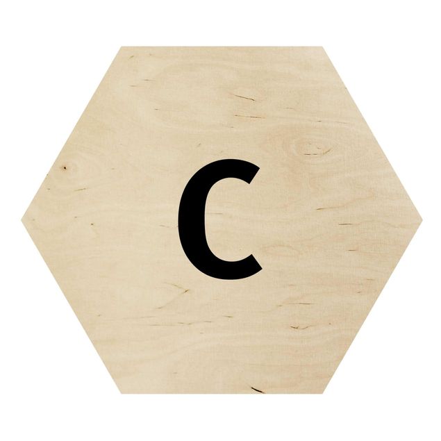 Hexagon Bild Holz - Buchstabe Weiß C