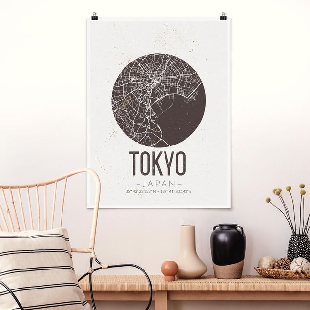 Cuadros asiaticos Tokyo City Map - Retro
