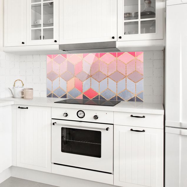 Panel antisalpicaduras cocina patrones Colorful Pastel Golden Geometry