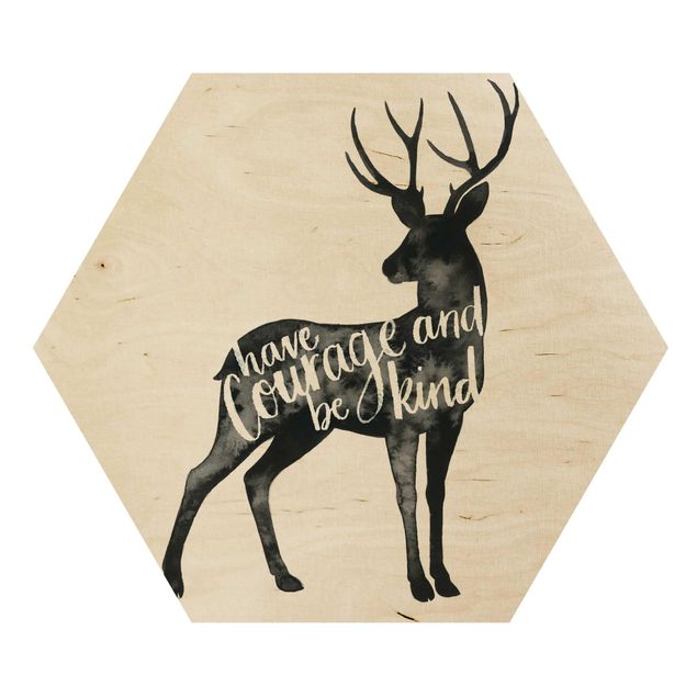 Hexagon Bild Holz - Tiere mit Weisheit - Hirsch