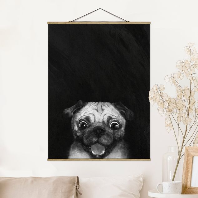 Decoración de cocinas Illustration Dog Pug Painting On Black And White