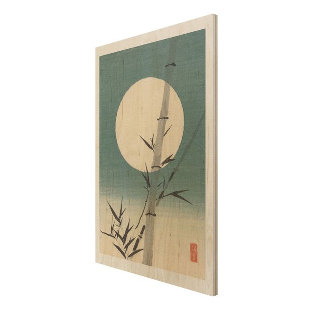 Cuadros vintage madera Japanese Drawing Bamboo And Moon
