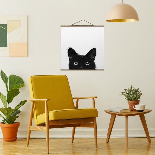 Láminas de cuadros famosos Illustration Black Cat On White Painting