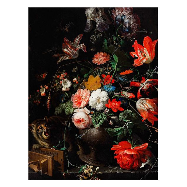 Cuadro con gato Abraham Mignon - The Overturned Bouquet