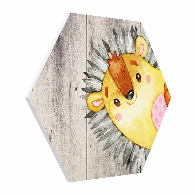 Cuadros animales Watercolor Hedgehog On Wood