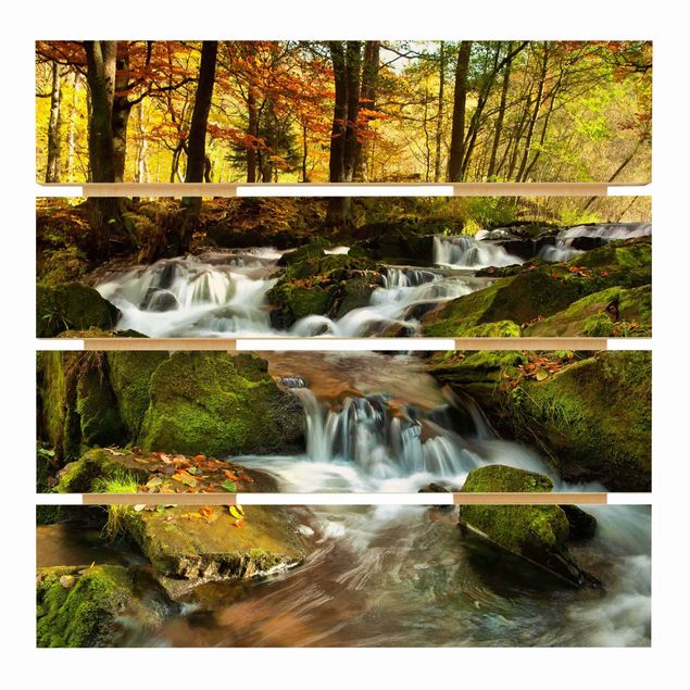 cuadros de madera decorativos Waterfall Autumnal Forest