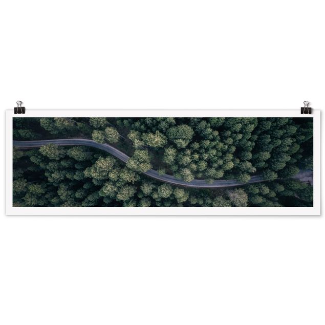 Póster paisajes para pared Aerial View - Forest Road From The Top