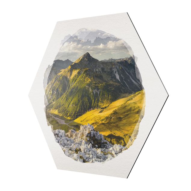 Cuadros decorativos modernos WaterColours - Mountains And Valley Of The Lechtal Alps In Tirol