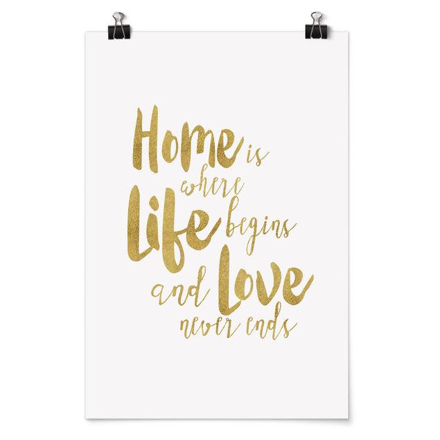 Láminas frases Home Is Where Life Begins Gold