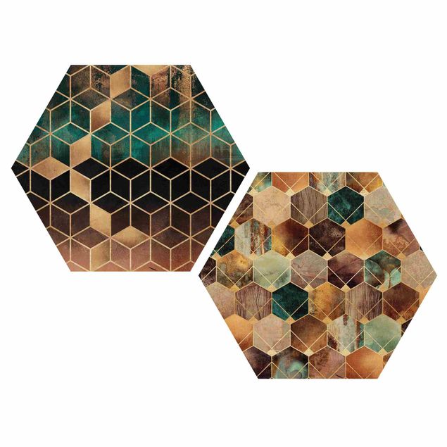 cuadro hexagonal Turquoise Geometry Golden Art Deco Set
