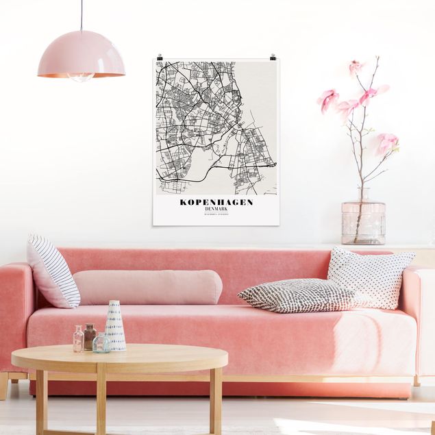 Póster blanco y negro Copenhagen City Map - Classic