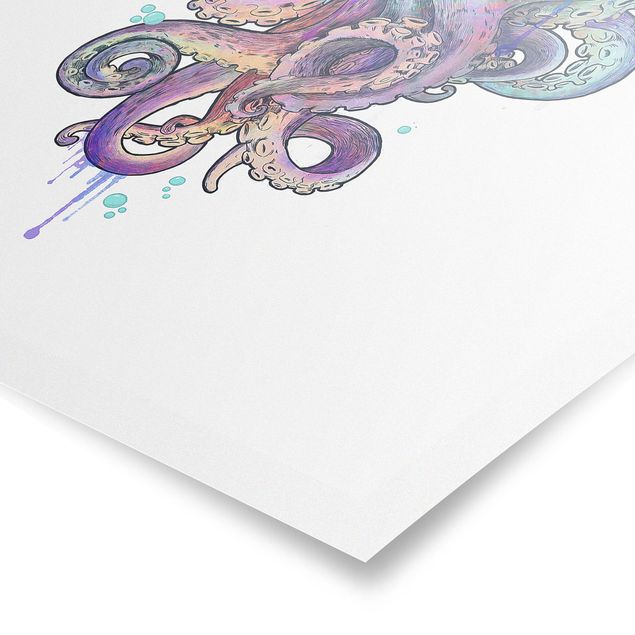 Cuadros famosos Illustration Octopus Violet Turquoise Painting