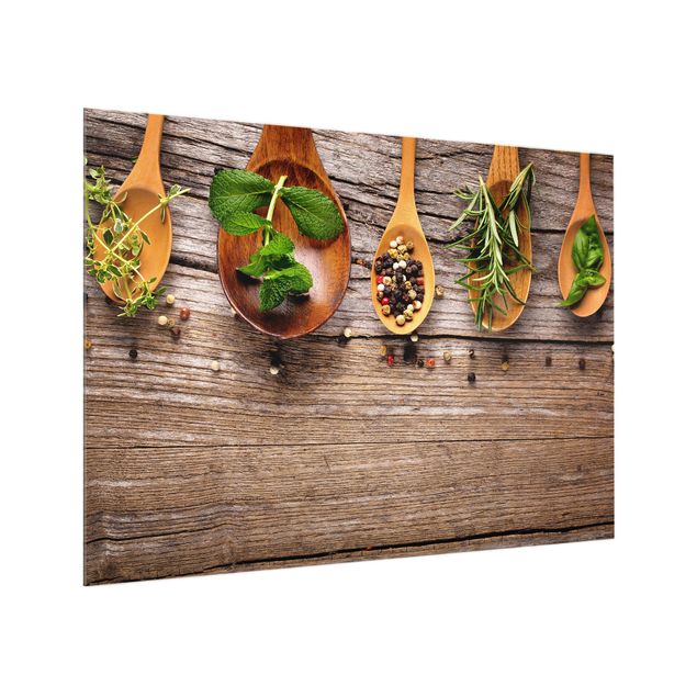 Panel antisalpicaduras cocina efecto madera Herbs And Spices