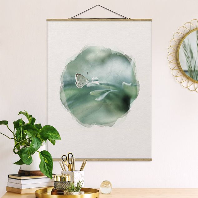 Decoración cocina WaterColours - Butterfly And Dew Drops In Pastel Green