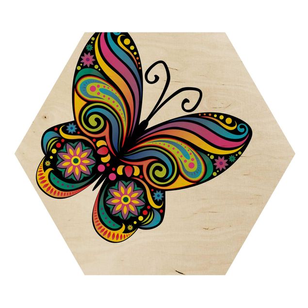 Hexagon Bild Holz - No.BP22 Mandala Schmetterling