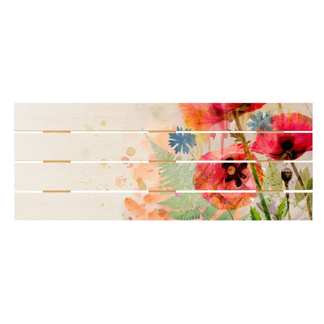Cuadros en madera Watercolour Flowers Poppy