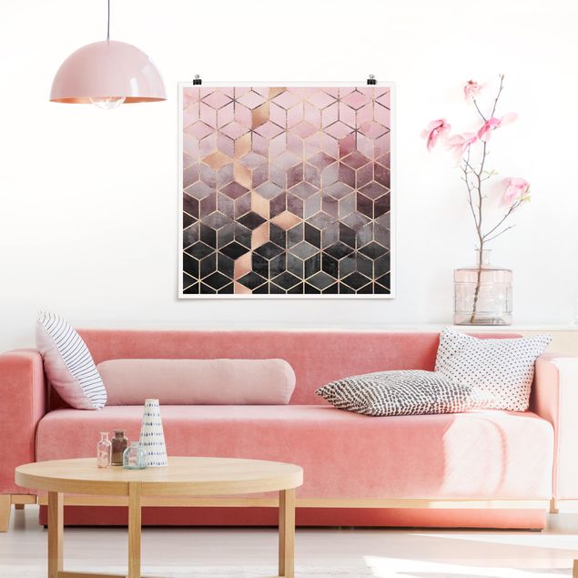 Póster de cuadros famosos Pink Grey Golden Geometry
