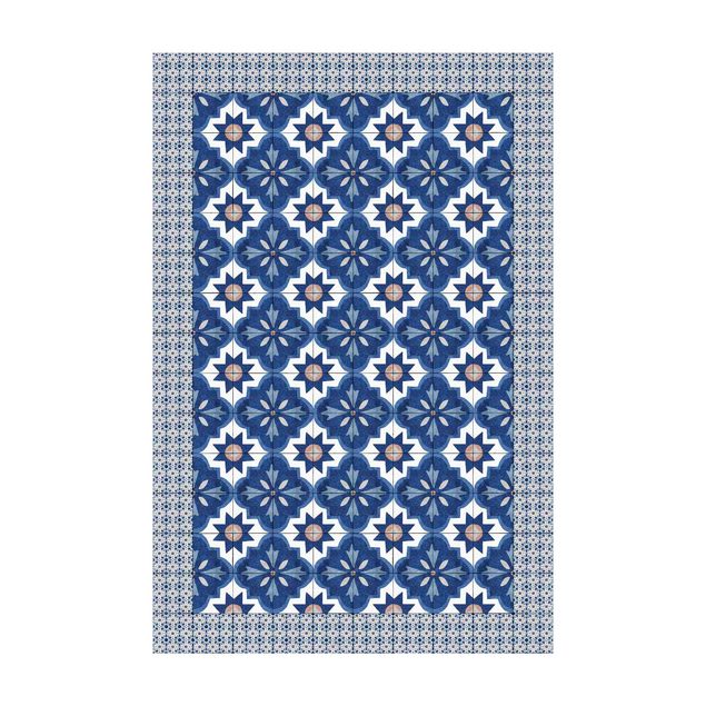 Alfombras florales Moroccan Tiles Watercolour Blue With Tile Frame