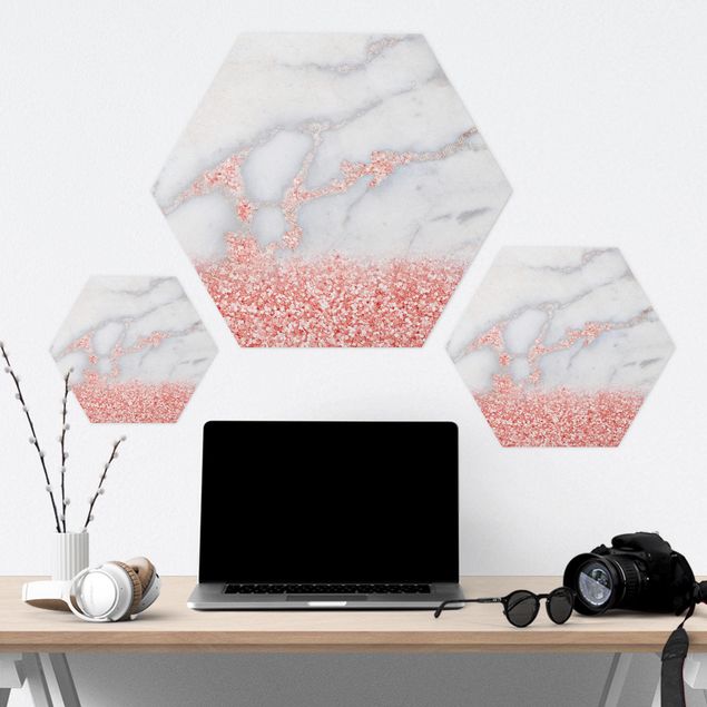 Hexagon Bild Forex - Mamoroptik mit Rosa Konfetti