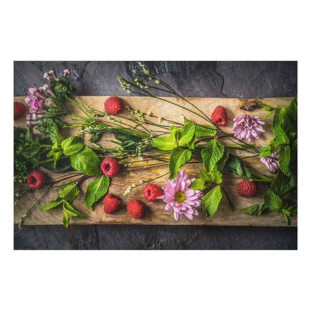 Panel antisalpicaduras cocina efecto madera Flowers Raspberry Mint