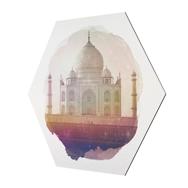 Hexagon Bild Alu-Dibond - Wasserfarben - Taj Mahal