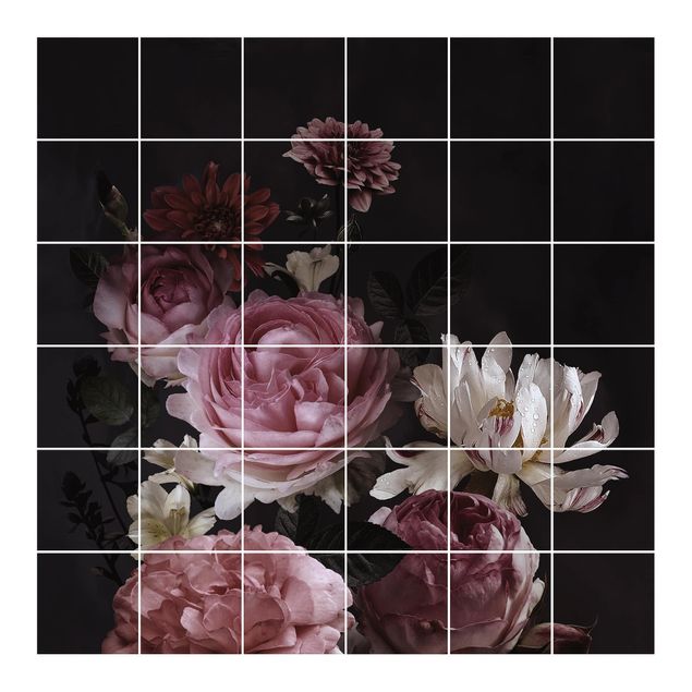 Adhesivos para azulejos Pink Flowers On Black