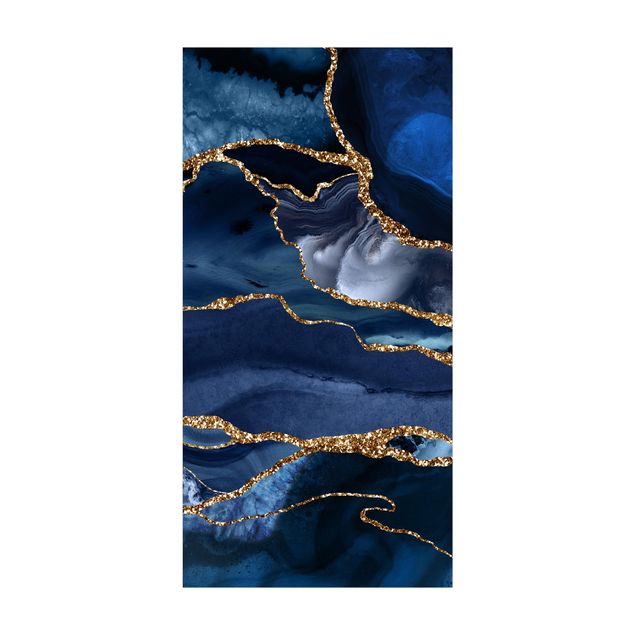 Alfombras abstractas Golden Glitter Waves Blue backdrop