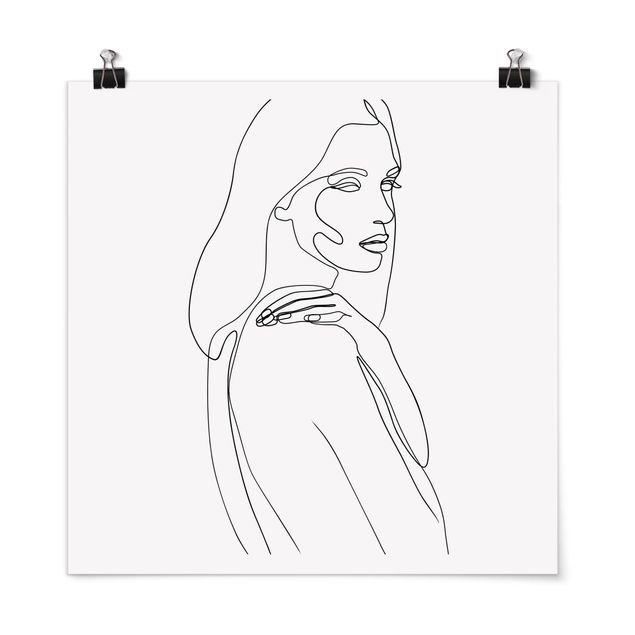 Póster de cuadros famosos Line Art Woman's Shoulder Black And White