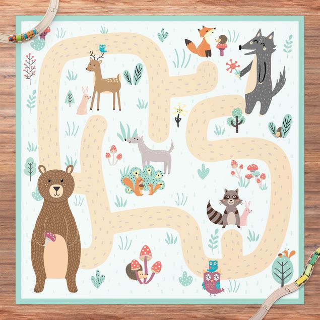 alfombra de terraza Playoom Mat Forest Animals - Friends On A Forest Path