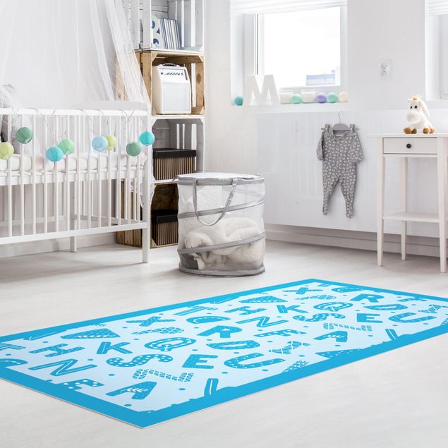 Decoración habitacion bebé Alphabet With Hearts And Dots In Blue With Frame