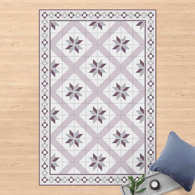 Alfombra exterior Geometrical Tiles Rhombal Flower Lilac With Border