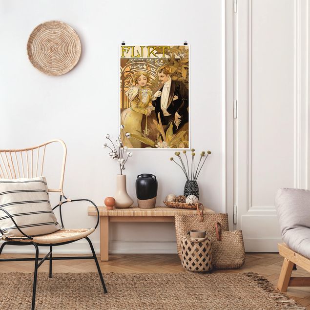Reproducciones de cuadros Alfons Mucha - Advertising Poster For Flirt Biscuits