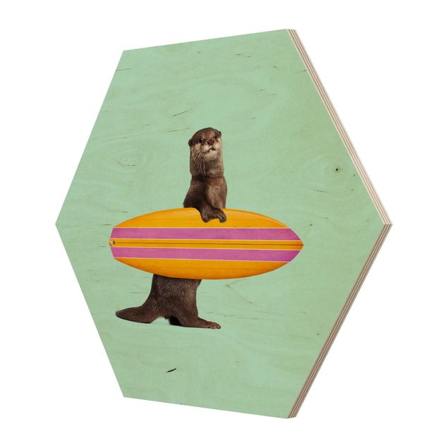 cuadro hexagonal Otter With Surfboard
