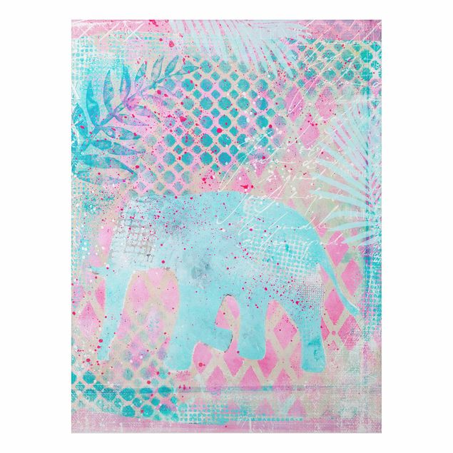 Cuadros elefantes Colourful Collage - Elephant In Blue And Pink