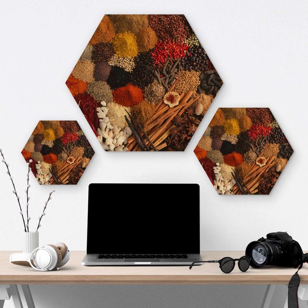 Hexagon Bild Holz - Exotische Gewürze