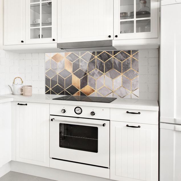 Panel antisalpicaduras cocina patrones Black And White Golden Geometry