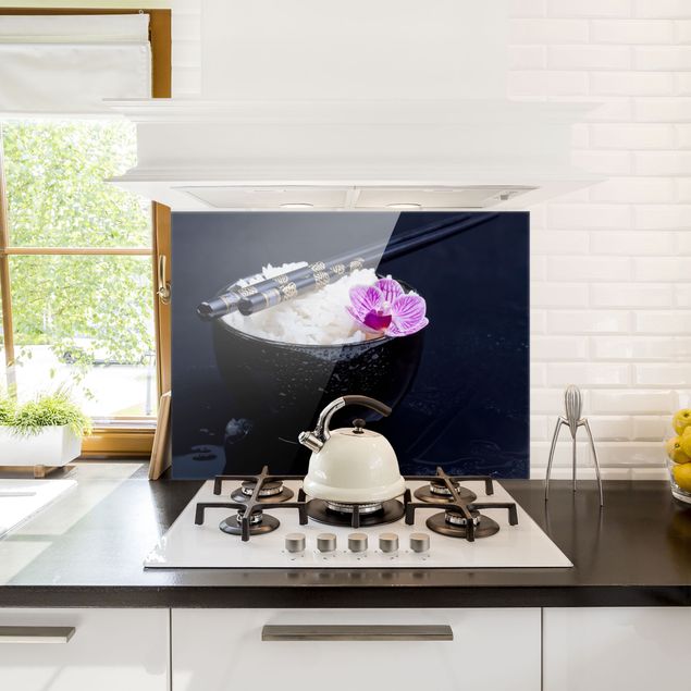 Panel antisalpicaduras cocina flores Rice Bowl With Orchid