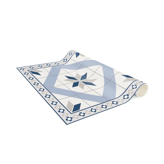 Alfombra azulejos Geometrical Tiles Rhombic Flower Pigeon Grey With Narrow Border