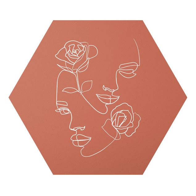 Láminas de cuadros famosos Line Art Faces Women Roses Copper