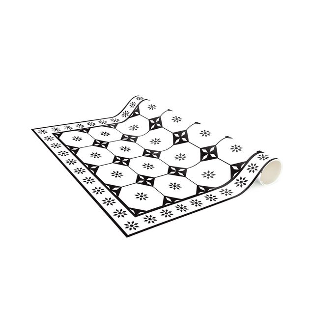 Alfombra azulejos Geometrical Tiles Cottage Black And White With Border