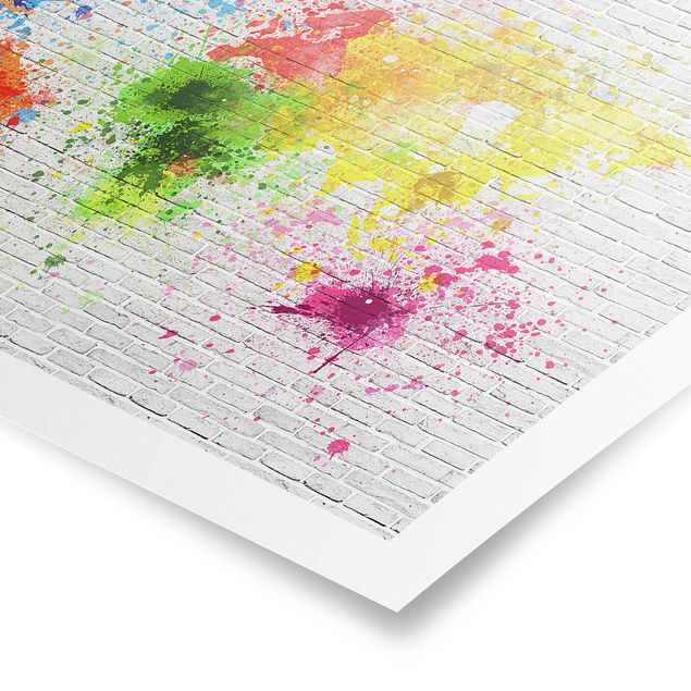 Cuadros multicolor White Brick Wall World Map